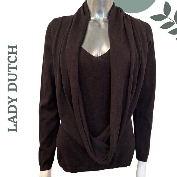 Lady Dutch Layered Knit Sweater | Chic Minimalist | Convertible Scarf Size Large - Picture 1 of 5